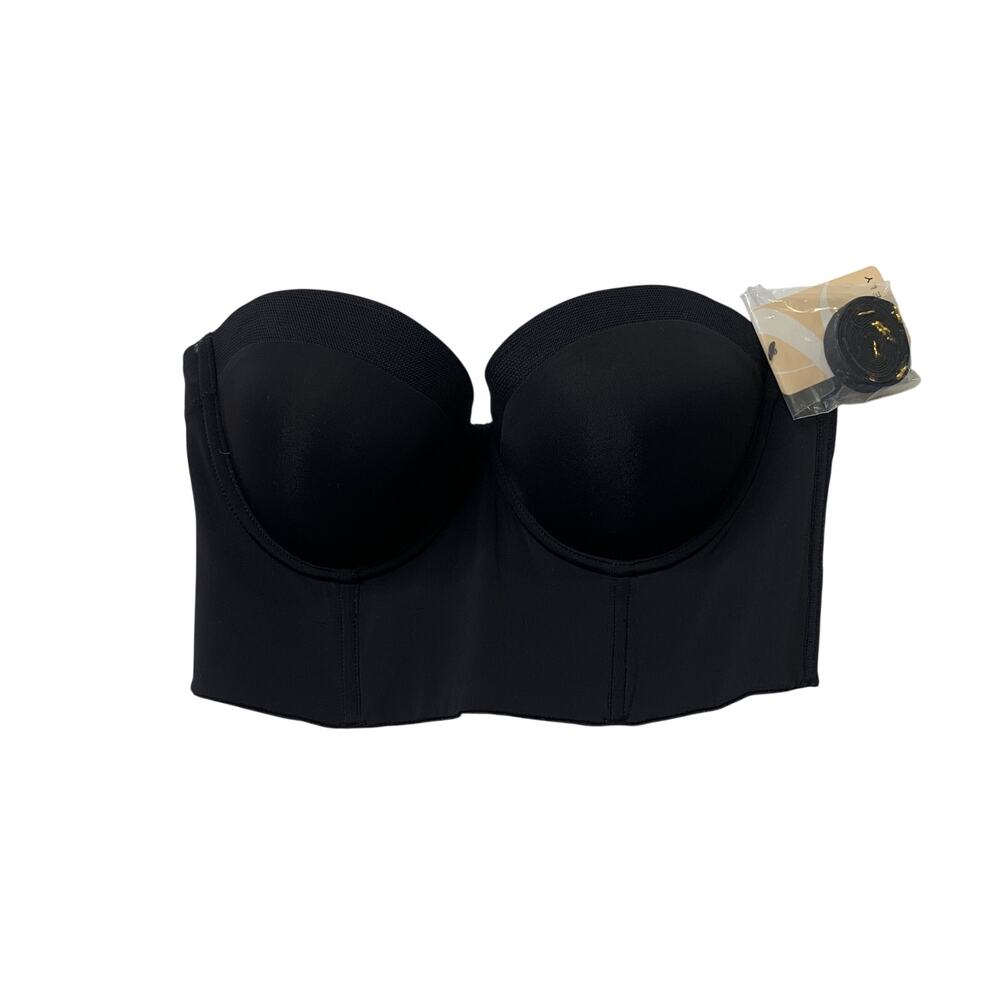 Lively Bra Womens 32D Jet Black The Low Back Strapless Wired Longline Seamless